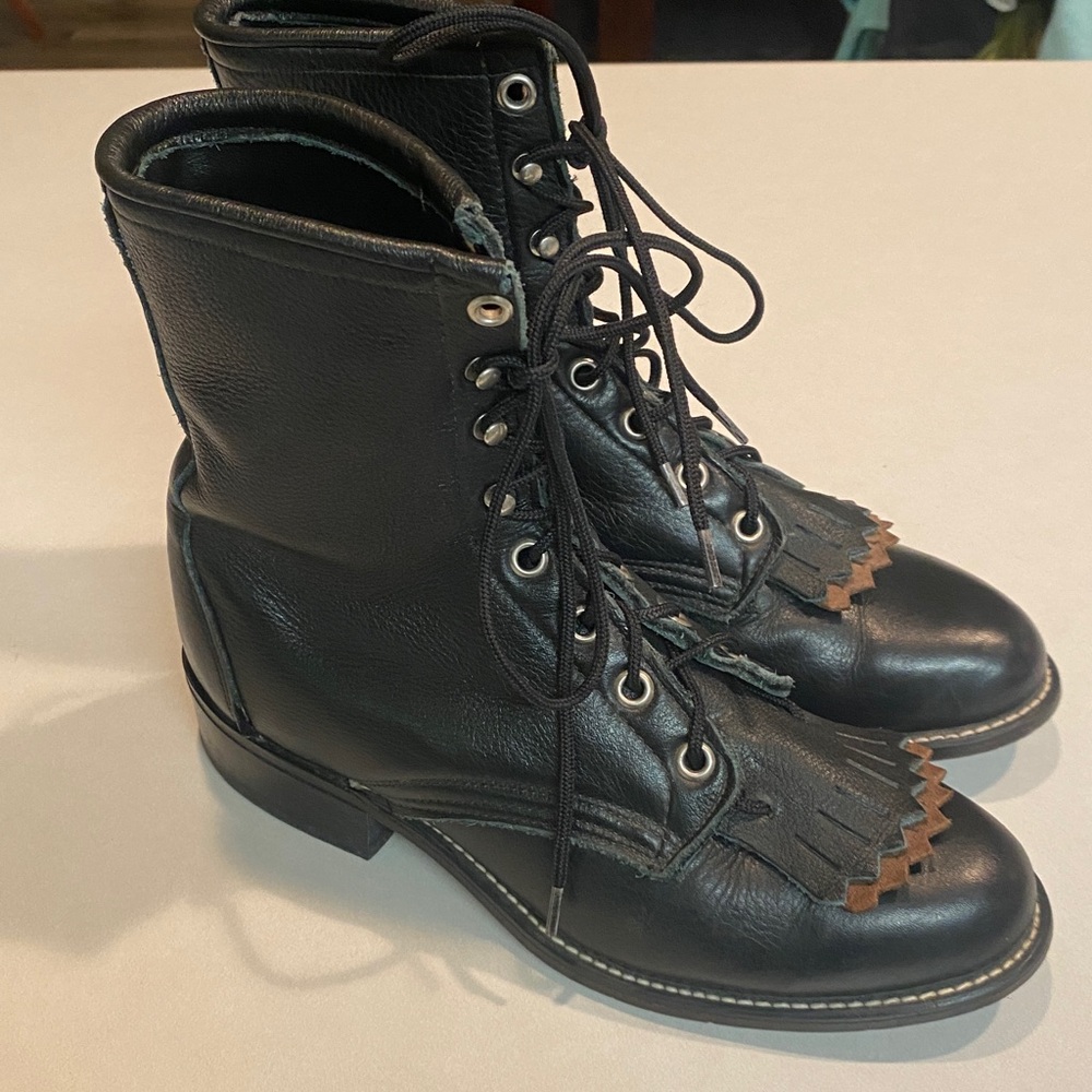 LAREDO ROPERS Boot Country Western Black (Brown Detail) Leather Womens Sz 6.5M
